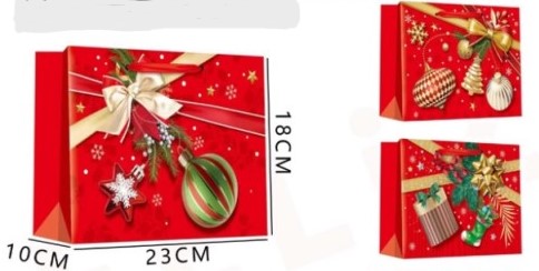 BOLSA DE REGALO NAVIDAD ADORNOS NAVIDEÑOS 23 X 18 X 10 CMS.