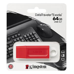 PENDRIVE KINGSTON 64GB 3.2 DATATRAVELER EXODIA ROJO