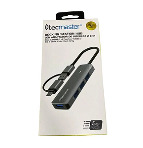 HUB USB TIPO-C Y USB-A TECMASTER 4 PUERTOS USB 3.0 TM-100543