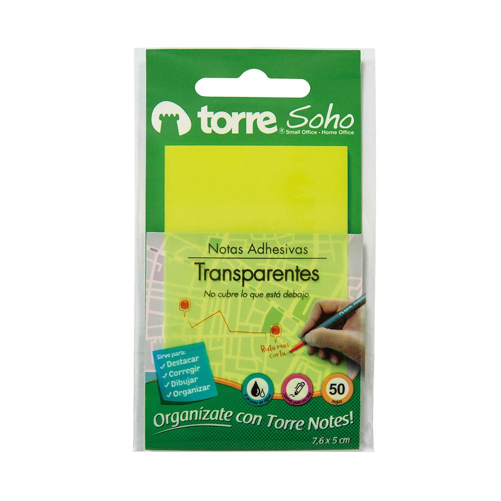NOTAS ADHESIVAS TORRE TRANSPARENTE AMARILLO 7,6 X 5CM 50 HJS