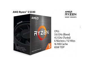 PROCESADOR AMD RYZEN 5 5600 6CORE, 12 HILOS 4.2GHZ MAX 3.6GHZ/19MB CACHE/AM4 NO GRAPHICS