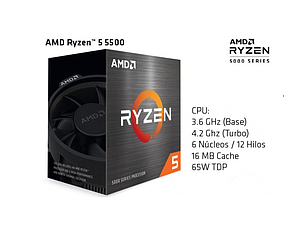 PROCESADOR AMD RYZEN 5 5500 6CORE, 12 HILOS 4.2GHZ MAX 3.6GHZ/19MB CACHE/AM4 NO GRAPHICS