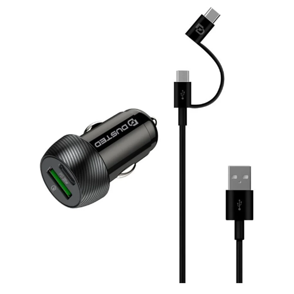 CARGADOR DE AUTO DUSTED CARGA RAPIDA 20W 2 PUERTOS USB-C Y USB-A