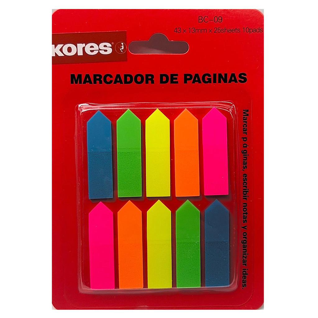 BANDERITA KORES 5 COLORES BC-09  25 HJS. 10 PAD.  43 X 13 mm