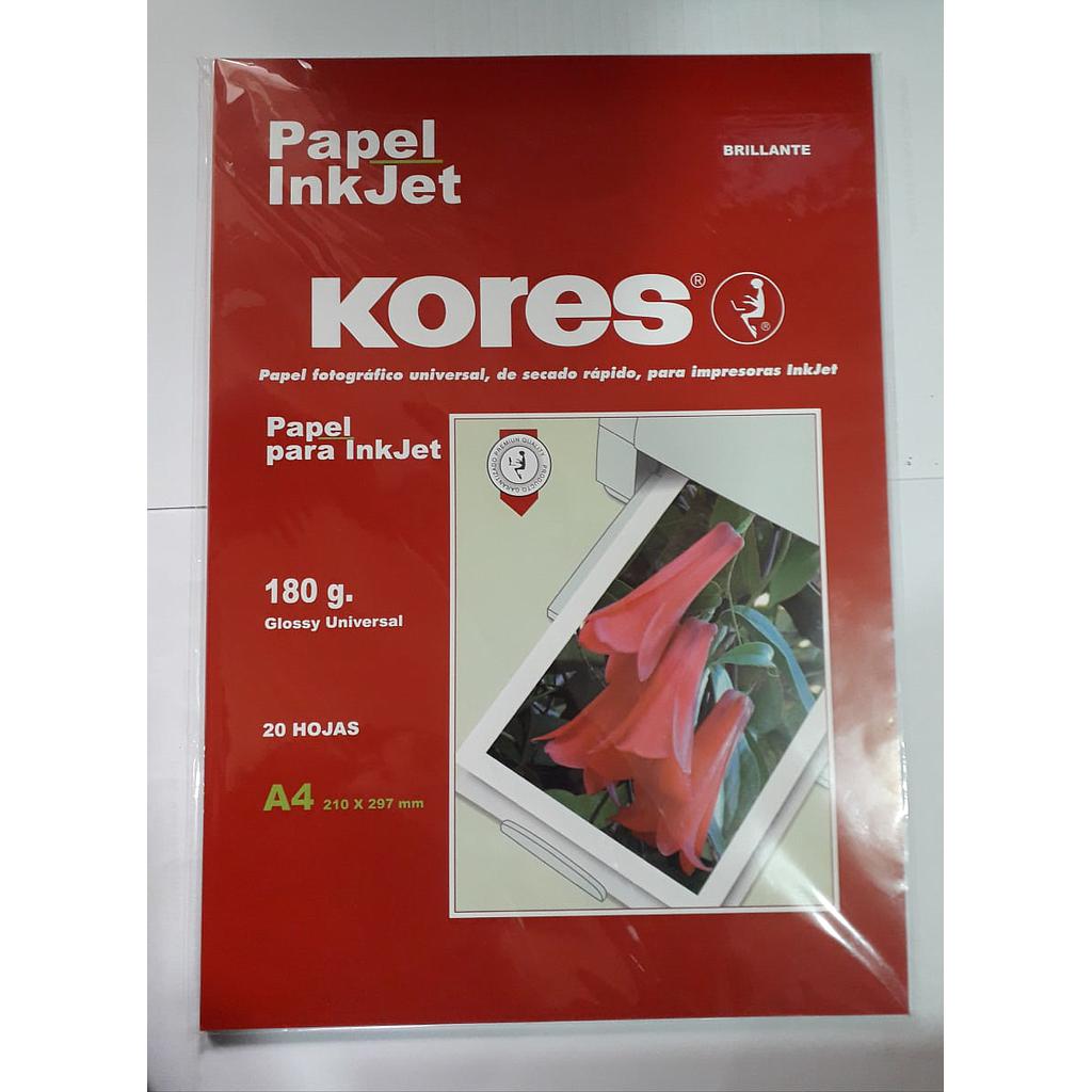 PAPEL FOTOGRAFICO INKJET KORES 180 Grs 20 Hjs  A4 BRILLANTE