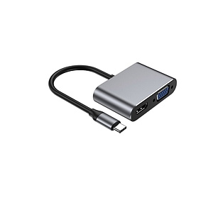 ADAPTADOR TECMASTER USB-C 3.1 GEN 2 MACHO A HDMI Y VGA 4K 60HZ