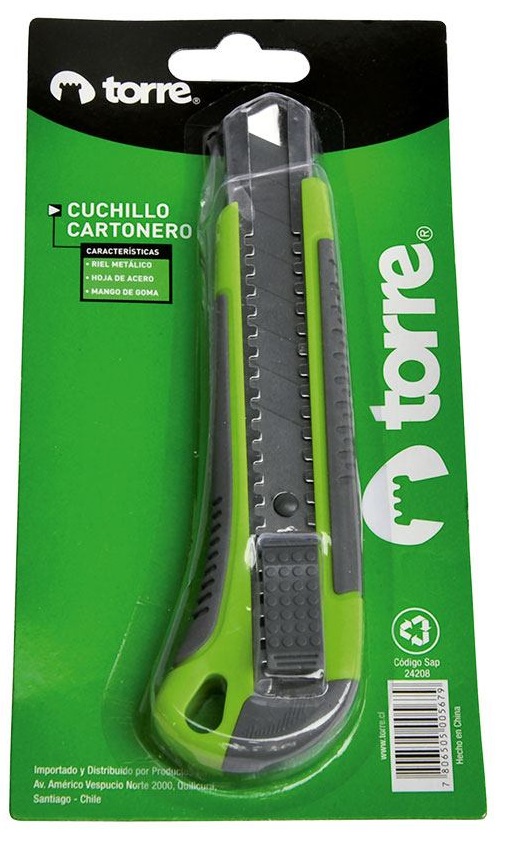 CUCHILLO CARTONERO TORRE GRANDE  18MM ANTIDESLIZANTE RETRACTIL C/SEGURO ( CO )
