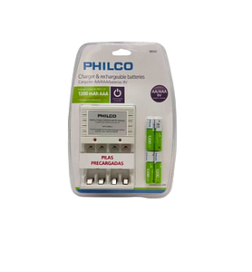 CARGADOR DE PILAS PHILCO C/4 PILAS AAA 120000mAh PRECARGADAS
