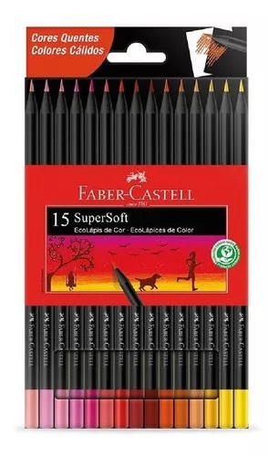 LAPICES DE COLORES FABER 15 COLORES SUPERSOFT CALIDOS