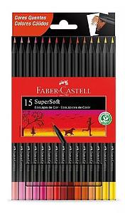 LAPICES DE COLORES FABER 15 COLORES SUPERSOFT CALIDOS