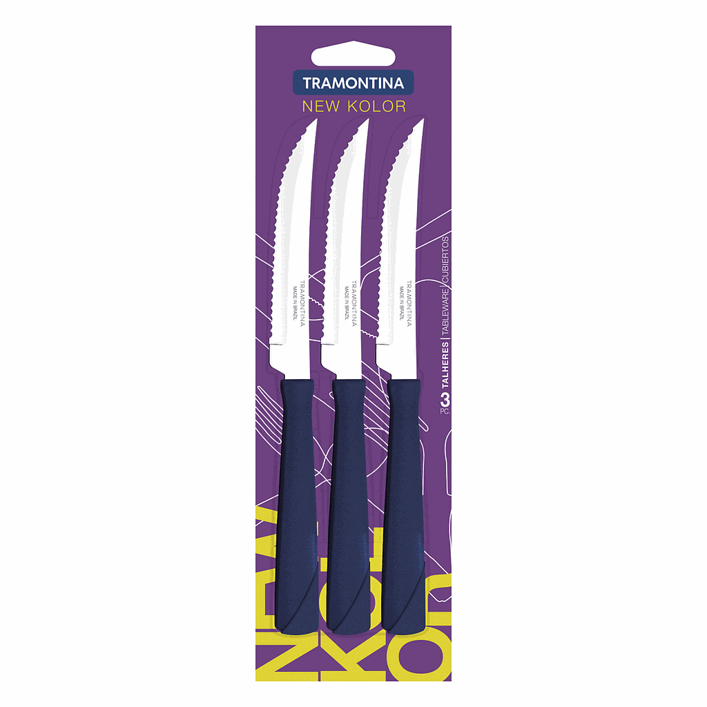 JUEGO DE CUCHILLOS ASADO TRAMONTINA 3 PIEZAS NEW KOLOR
