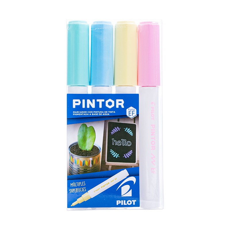 SET PINTOR PILOT FINO 4 UNIDADES COLORES PASTELES VERDE AZUL ROSADO AMARILLO