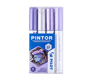 SET PINTOR PILOT FINO 4 UNIDADES COLOR PLATEADO VIOLETA PASTEL, VIOLETA, VIOLETA METALIZADO 