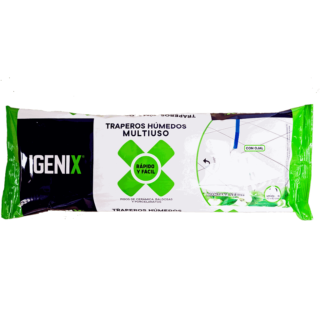 TRAPERO HUMEDO DESINFECTANTE IGENIX MANZANA VERDE 08 UNID