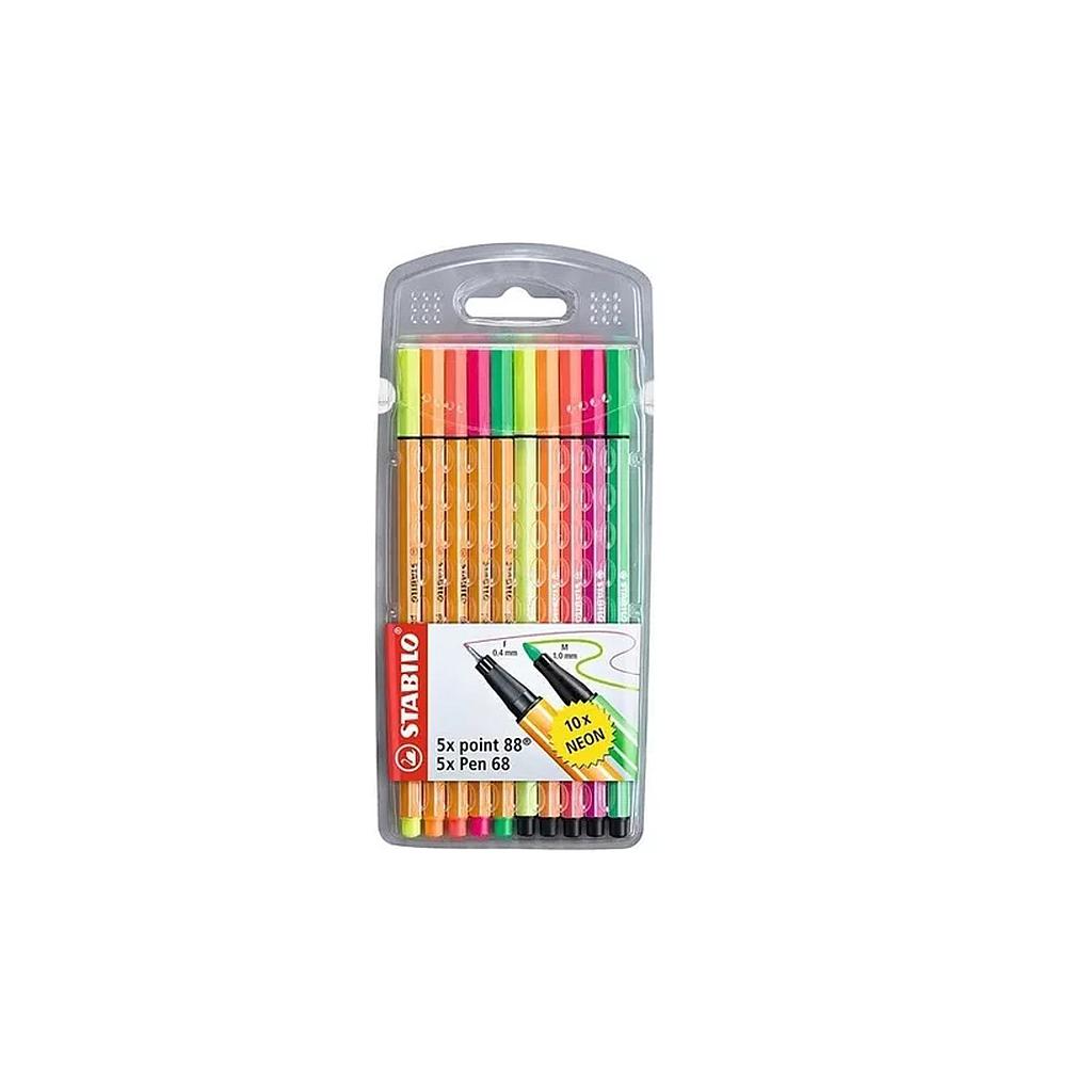 ROTULADOR STABILO PEN 68 / POINT 88 0,4MM /1MM 10UNID. COLORES NEON