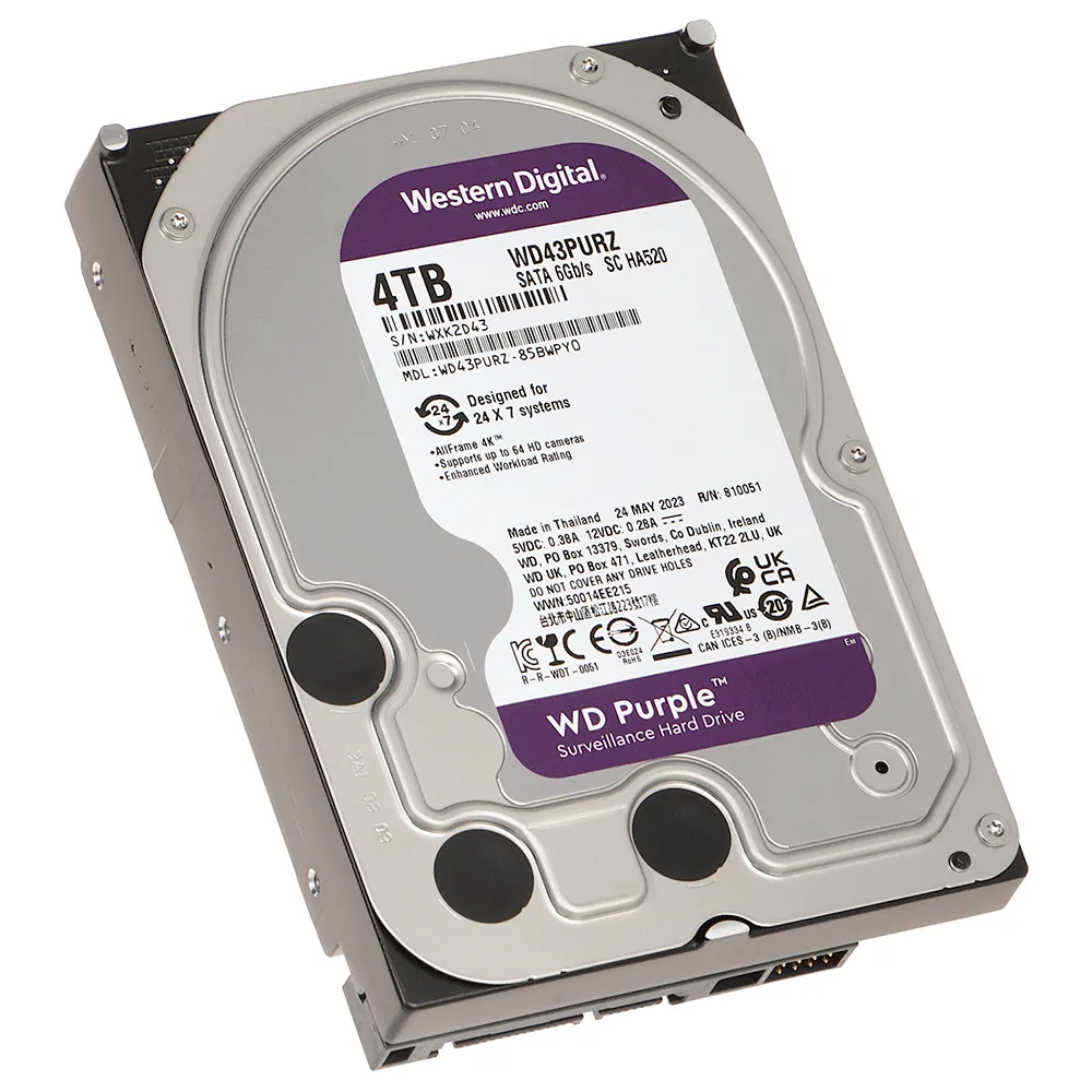 DISCO DURO INTERNO 3.5" WD d/s Purple WD43PURZ 4TB 256mb Surveillance 5400rpm