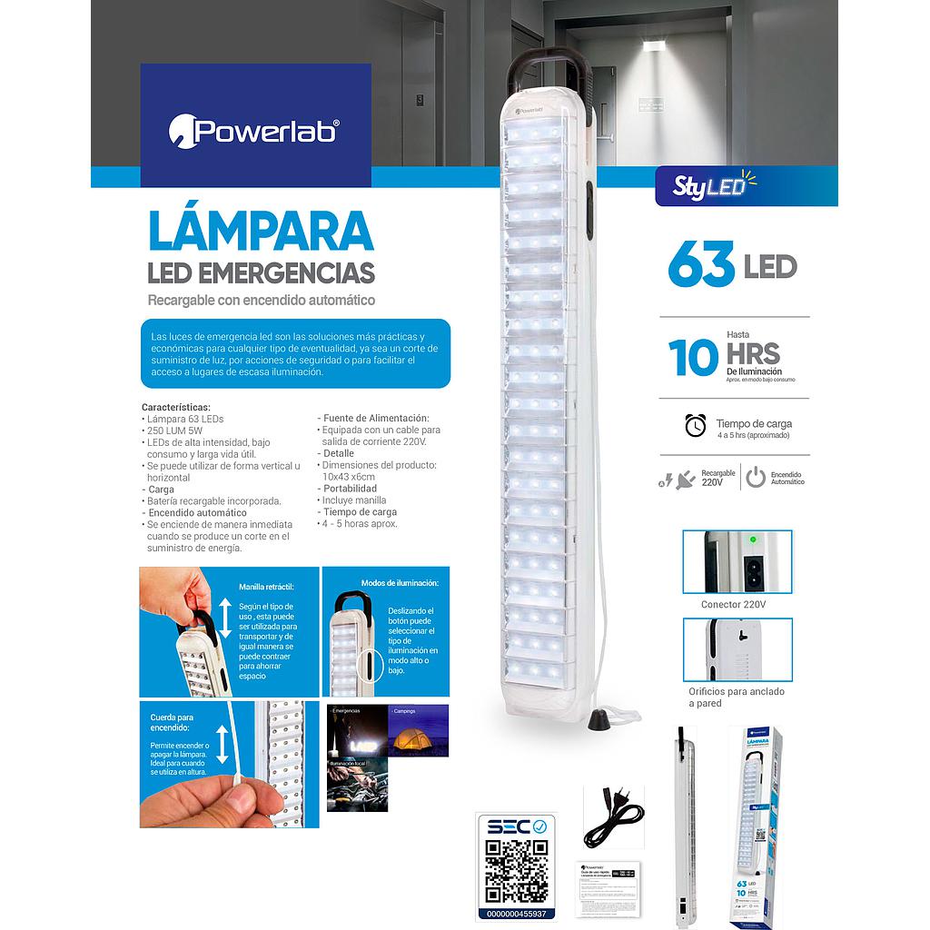 LAMPARA DE EMERGENCIA POWERLAB 63 LED RECARGABLE
