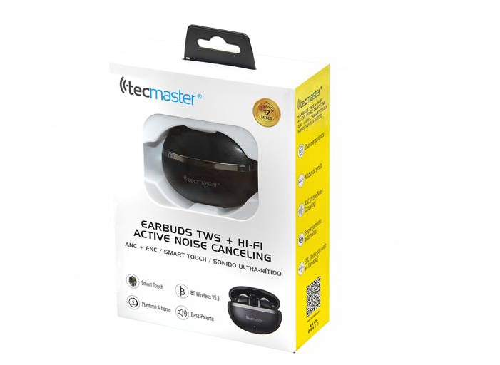 AUDIFONOS TECMASTER BT 5.3 EARBUDS HI-FI TWS CANCELACION DE RUIDO - NEGRO