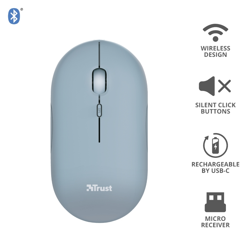 MOUSE INALAMBRICO TRUST PUCK DUAL BT/USB RECARGABLE BLUE