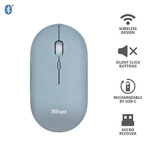 MOUSE INALAMBRICO TRUST PUCK DUAL BT/USB RECARGABLE BLUE