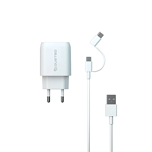 CARGADOR DE CELULAR DUSTED CARGA RAPIDA 20W 2 PUERTOS USB-C Y USB-A CON CABLE 2 EN 1