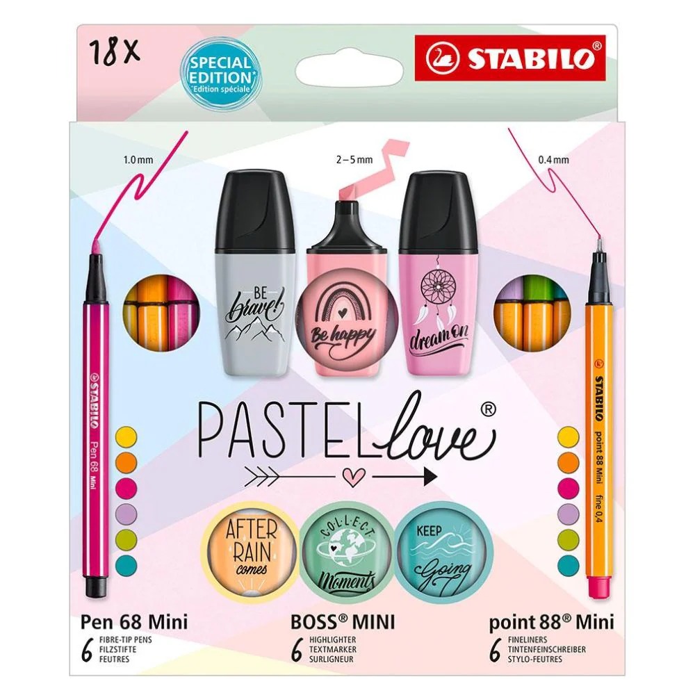 SET STABILO PASTEL LOVE 18 PZS. 0.4MM / 1.0MM / 2-5MM 