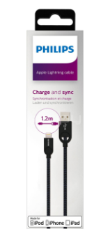 CABLE TRENZADO PHILIPS DLC2608B/97 USB / LIGHTNING P/IPHONE NEGRO