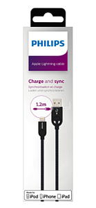 CABLE TRENZADO PHILIPS DLC2608B/97 USB / LIGHTNING P/IPHONE NEGRO