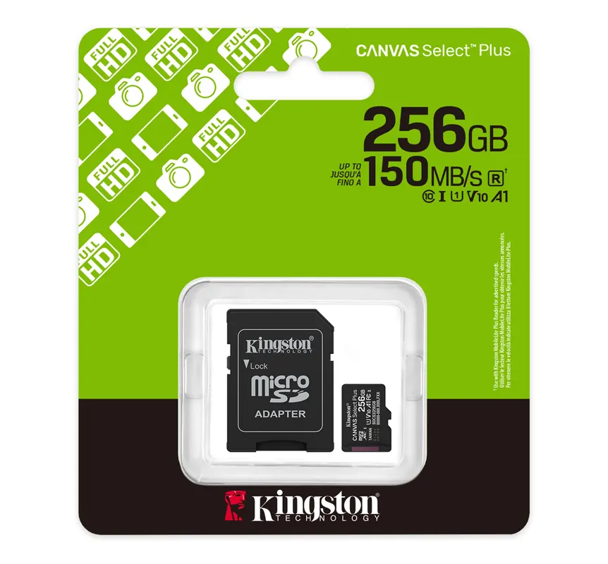 TARJETA DE MEMORIA MICRO SDXC PORTATIL KINGSTON CANVAS SELECT PLUS 256GB 150/MB/S A1 V10