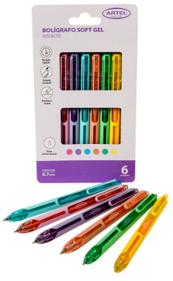 SET 6 LAPICES BOLIGRAFO SOFT GEL ARTEL 0,7 MM