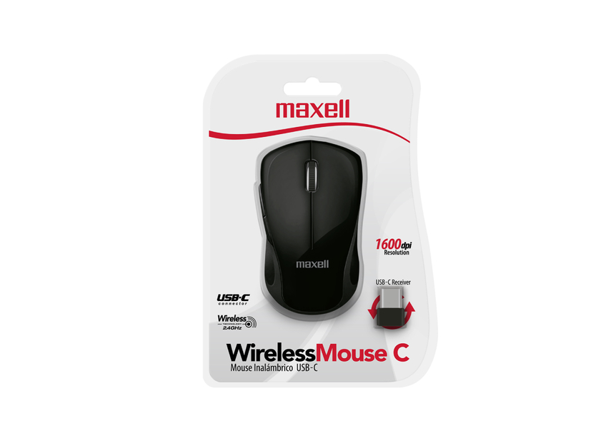 MOUSE NANO INALAMBRICO MAXELL USB-C MOWL-1200DPI NEGRO
