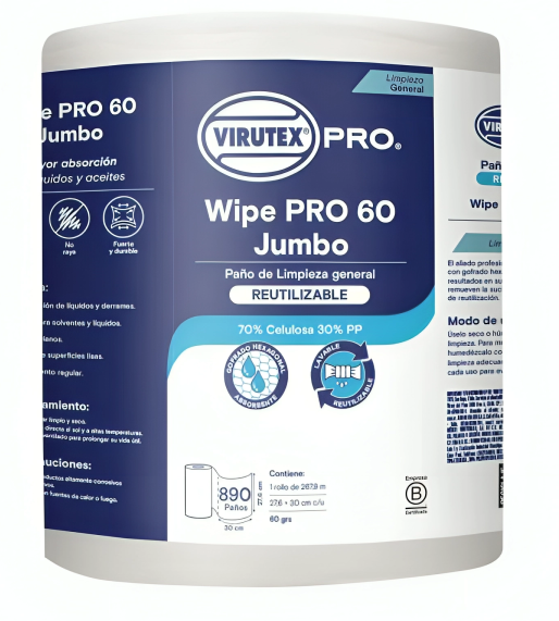 PAÑO WIPE VIRUTEX 60 GRS. ROLLO JUMBO 890 HOJAS (CM)