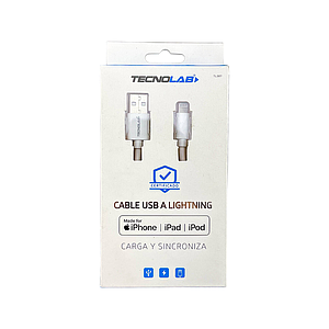 CABLE DE IPHONE Y IPAD TECNOLAB USB A LIGHTNING CERTIFICADO BLANCO 03-TL307W