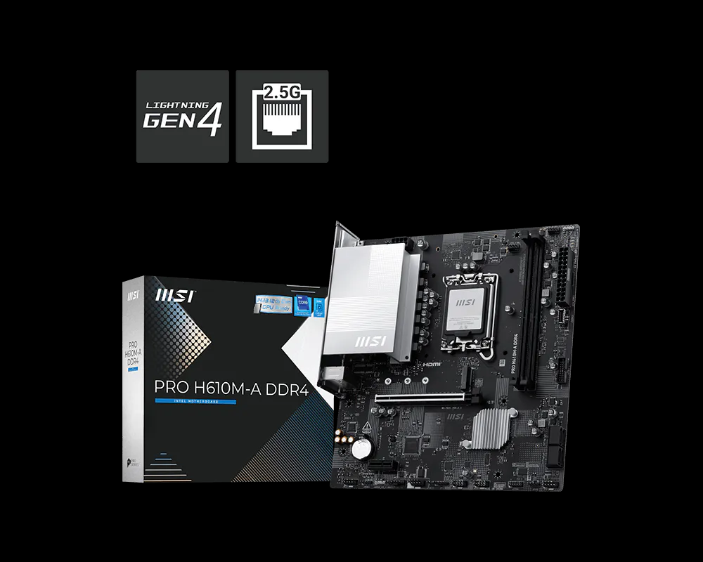 PLACA MADRE MSI PRO H610M-4 DDR4 INTEL 12th 13th 14 thGEN SOCKET LGA1700 MICRO ATX