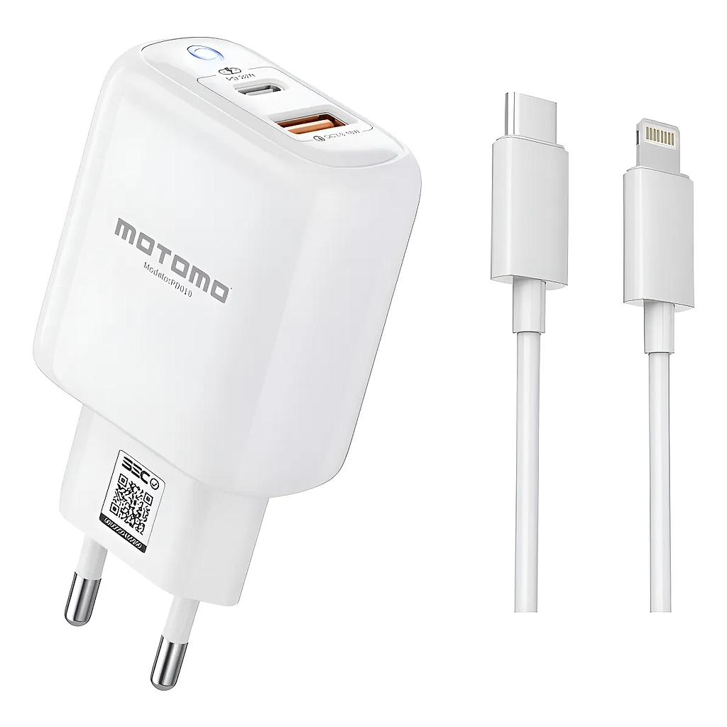 CARGADOR DE CELULAR MOTOMO CARGA RAPIDA 20W LIGHTNING 