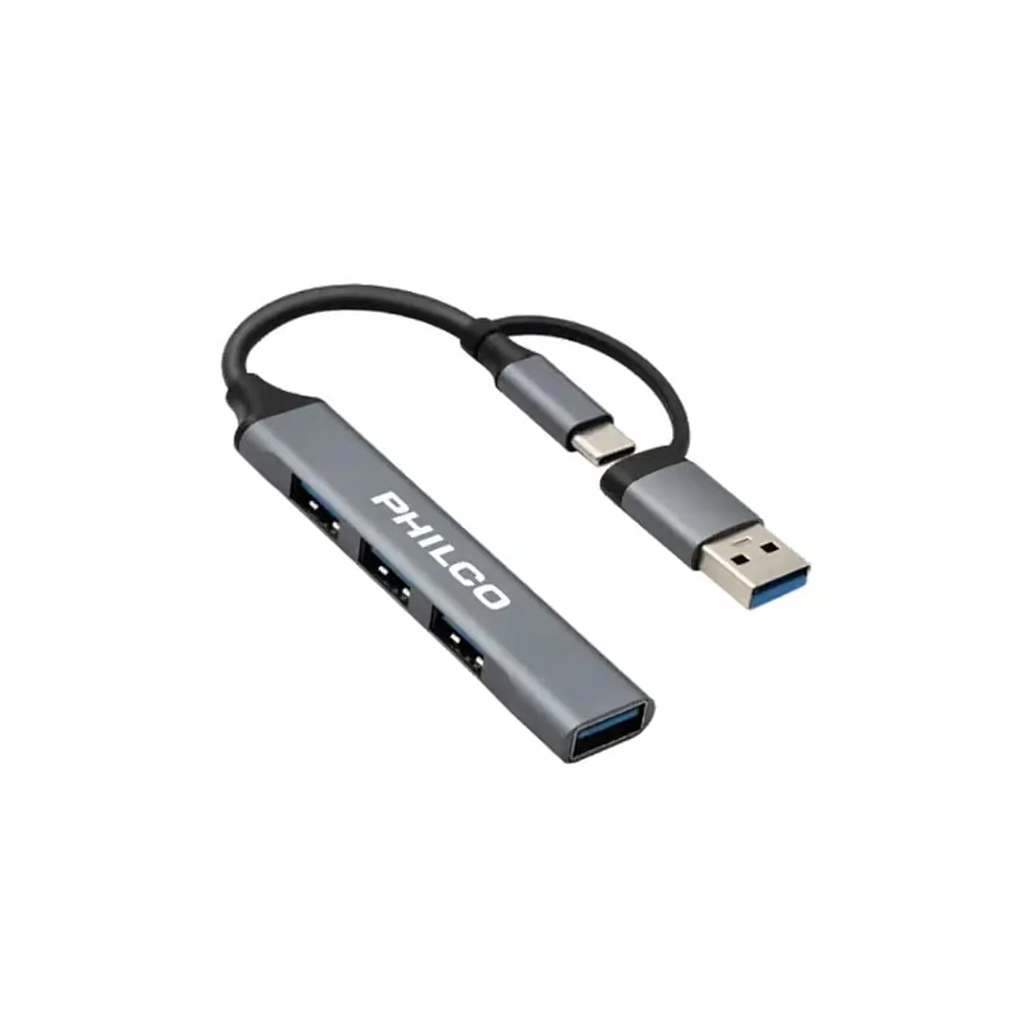 HUB USB TIPO-C Y USB-A PHILCO 4 EN 1 USB3.0X1 USB2.2X3 79USB37186