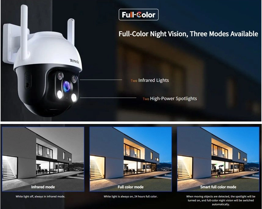CAMARA IP PAN/TILT TENDA FULL-COLOR CH7 355º 4MP WIFI 