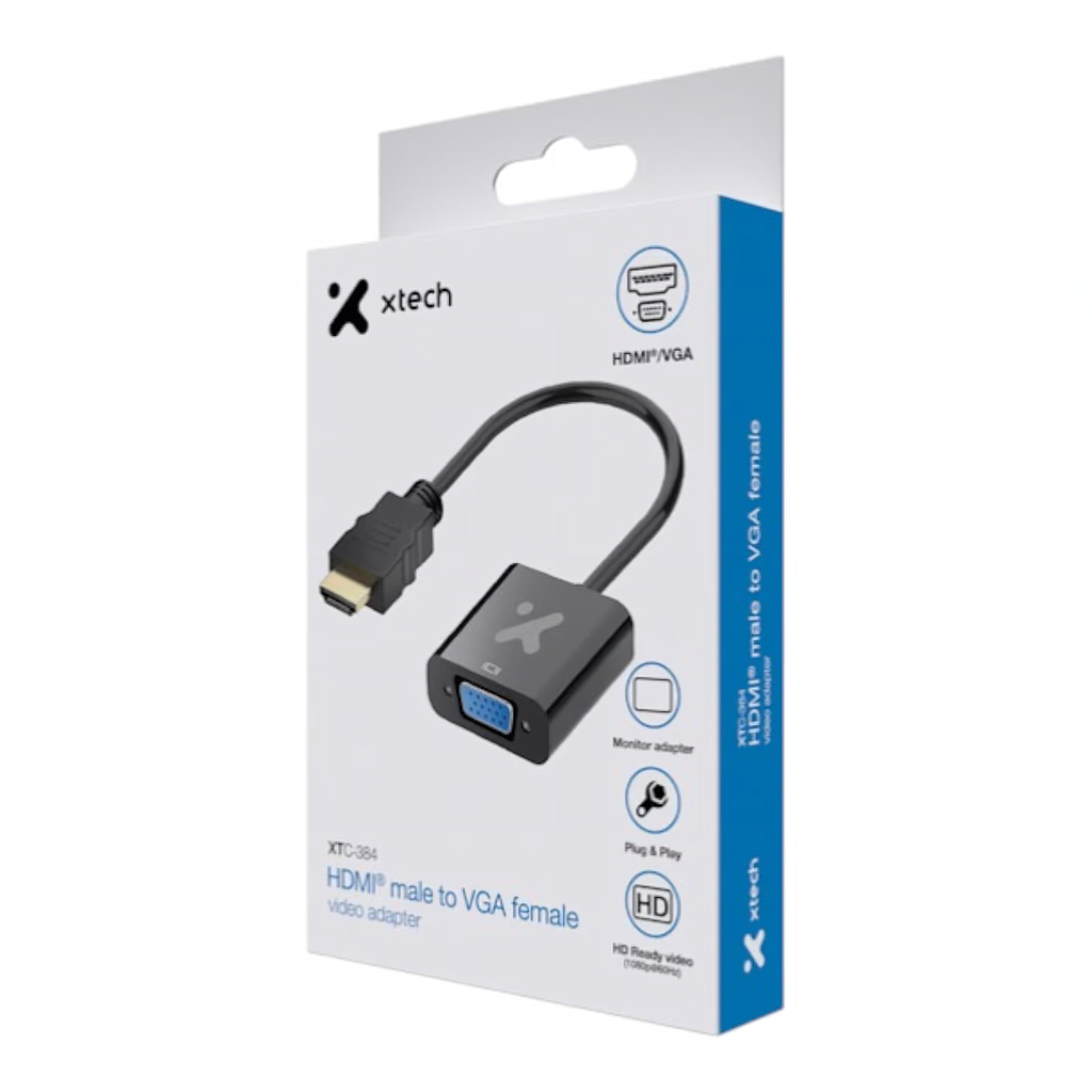 ADAPTADOR XTECH HDMI MACHO A VGA HEMBRA XTC-384 1080P 60HZ