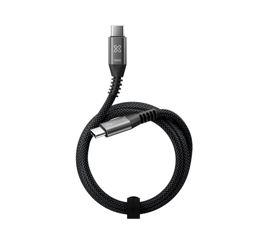 CABLE USB-C A USB-C KLIP XTREME TRENZADO 1.8M NEGRO 20V 100W