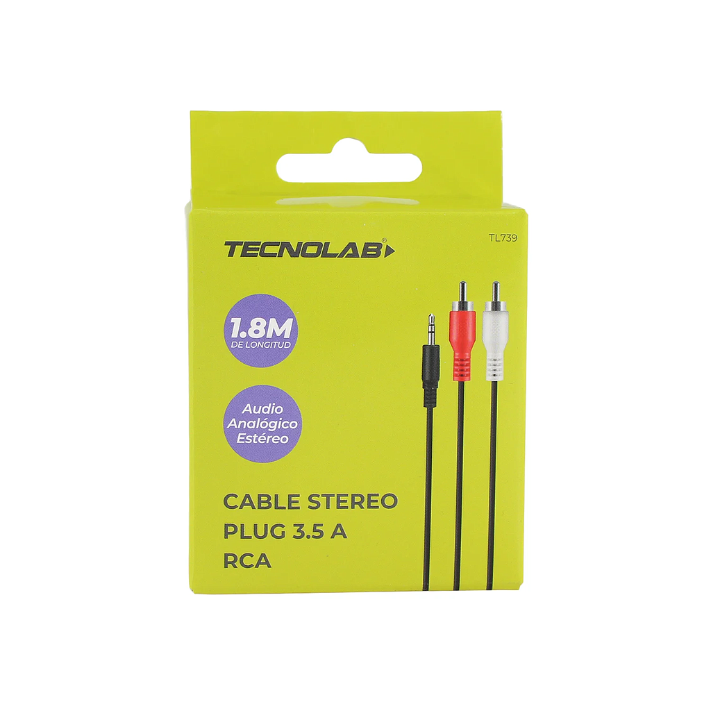 CABLE AUX 3.5MM A 2RCA TECNOLAB 1.8MTS TL739