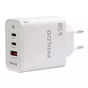 CARGADOR DE CELULAR PHILCO CARGA RAPIDA DE 65W USB A Y TIPO C