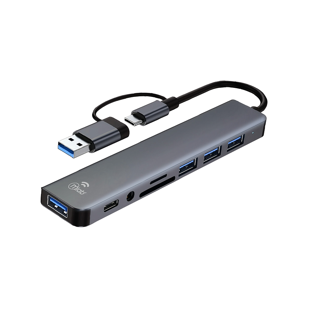 HUB USB-C 8 EN 1 MICROLAB TIPO-C A USB-C/AUX/1USB3.0/2.0/MICRO SD/SD