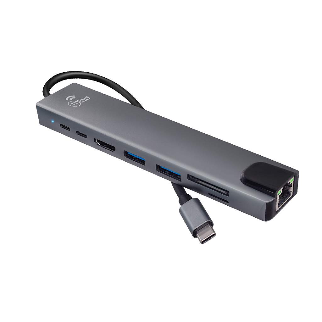 HUB USB-C 8 EN 1 MICROLAB TIPO-C A HMDI/PD100W/RJ45/1USB3.0/2.0/MICRO SD/SD