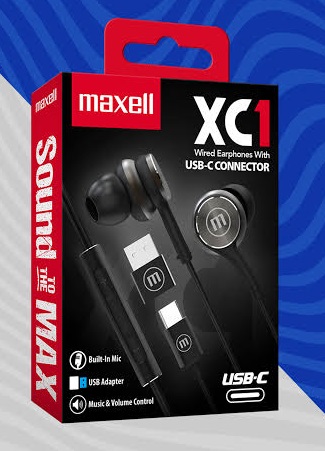AUDIFONO MAXELL WIRED TIPO-C CON ADAPTADOR BLK XC1