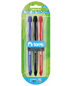 SET BOLIGRAFO TORRE GEL 0.7MM BORRABLE 3 COLORES
