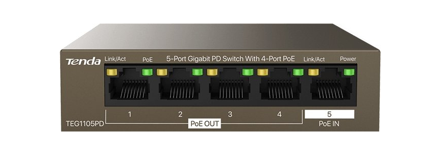 SWITCH 5 PUERTO GIGABIT 4 POE TENDA  TEG1105PD 