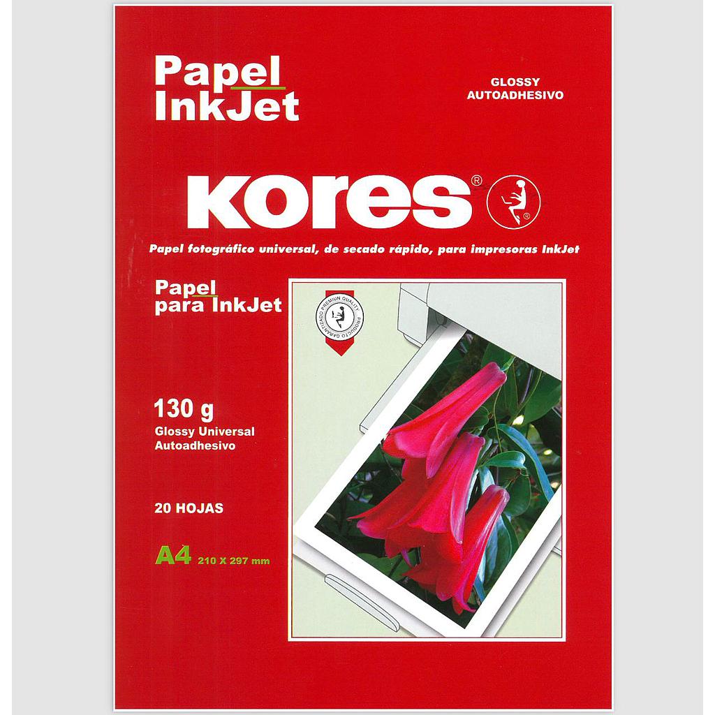 PAPEL FOTOGRAFICO AUTOADHESIVO INKJET KORES 130 Grs 20 Hjs A4
